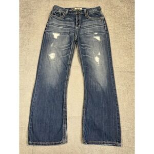 Bke Jeans Mens 32x31 Blue Tyler Straight Leg Thick Stitching Distressed